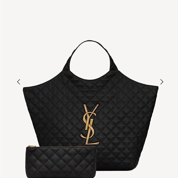 YSL, Saint Laurent iCare Tote Bag and Pouch, Black Quilted Leather - Picture 4 of 14